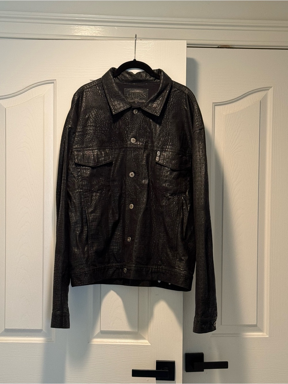GUESS Y2K Black Crocodile Embossed Jean Jacket